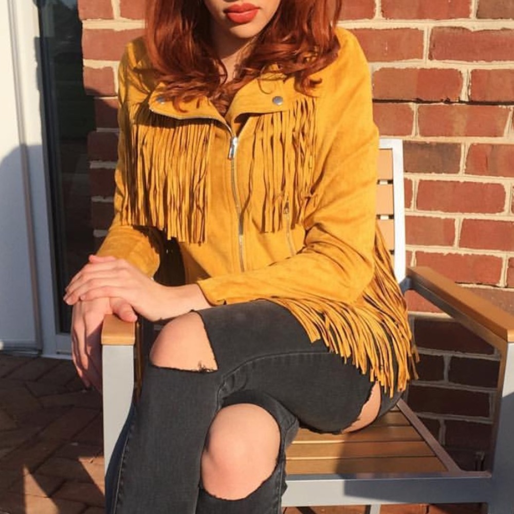 Missguided Mustard Fringe Jacket